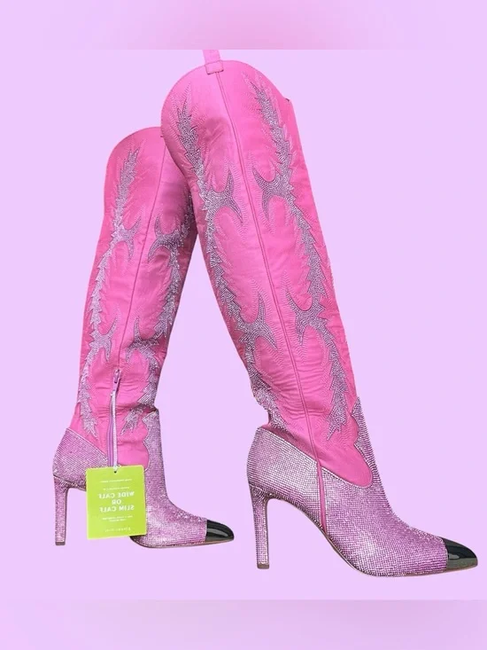 Pink Western Gianni Bini Knee High Rhinestone Cowgirl Boots - Picture 2 of 9
